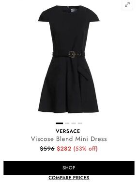 Versace Jeans Collection Black Cap-Sleeve Mini Dress with Decorative Buckle